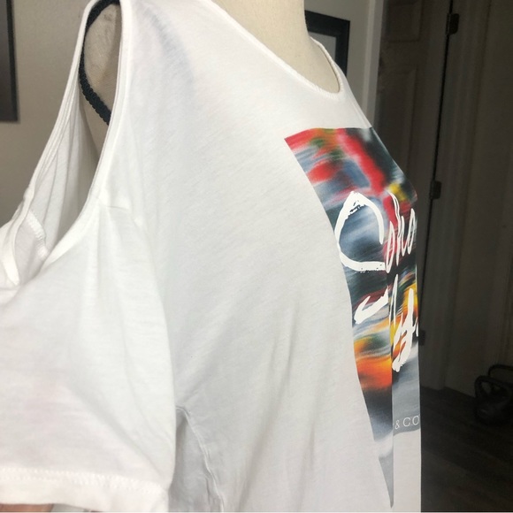 NEW YORK & CO Cold Shoulder SoHo Colorful Graphics Tee Sz XL - Picture 5 of 12